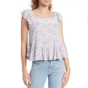 NWT Lucky Brand Womens Large Phoebe Crochet Trim Top Purple size S